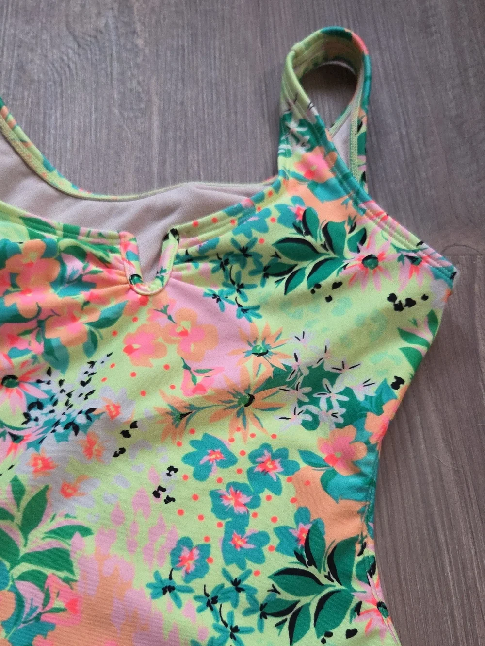 Girls' Floral One-Piece Swimsuit - Neon Yellow Green